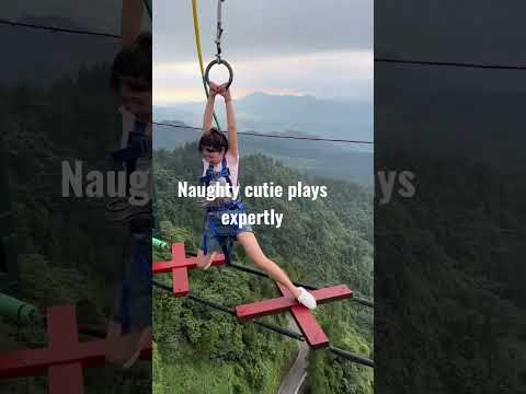 Walking on a ladder between cliffs #bungeejumping #extremesports #shortsvideo #viralshorts #tiktok