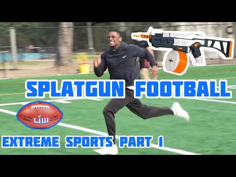 Playing football while getting shot with SPLATTERBALL GUN [Extreme sports part]